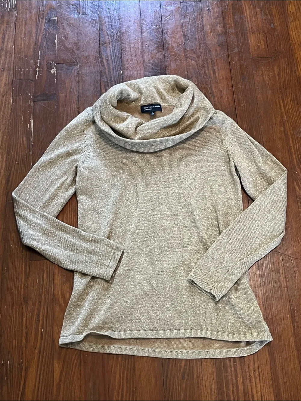 Jones New York Metallic Taupe Cowl Neck Sweater
